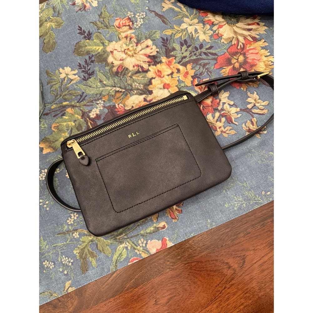 Lauren Ralph Lauren Black Saffiano Leather RLL Belt Bag Fanny Pack Gold Hardware